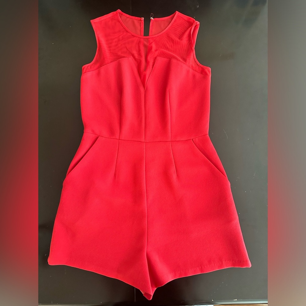 Bcbgeneration Red Mesh Romper With Pockets - 4 - image 1